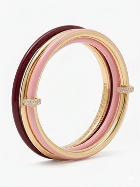 Kate Spade Interlocking Enamel Trio Bangle Set - Maroon/Pink/Gold -RARE